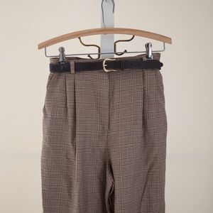 Pleated Brown Plaid belted pants